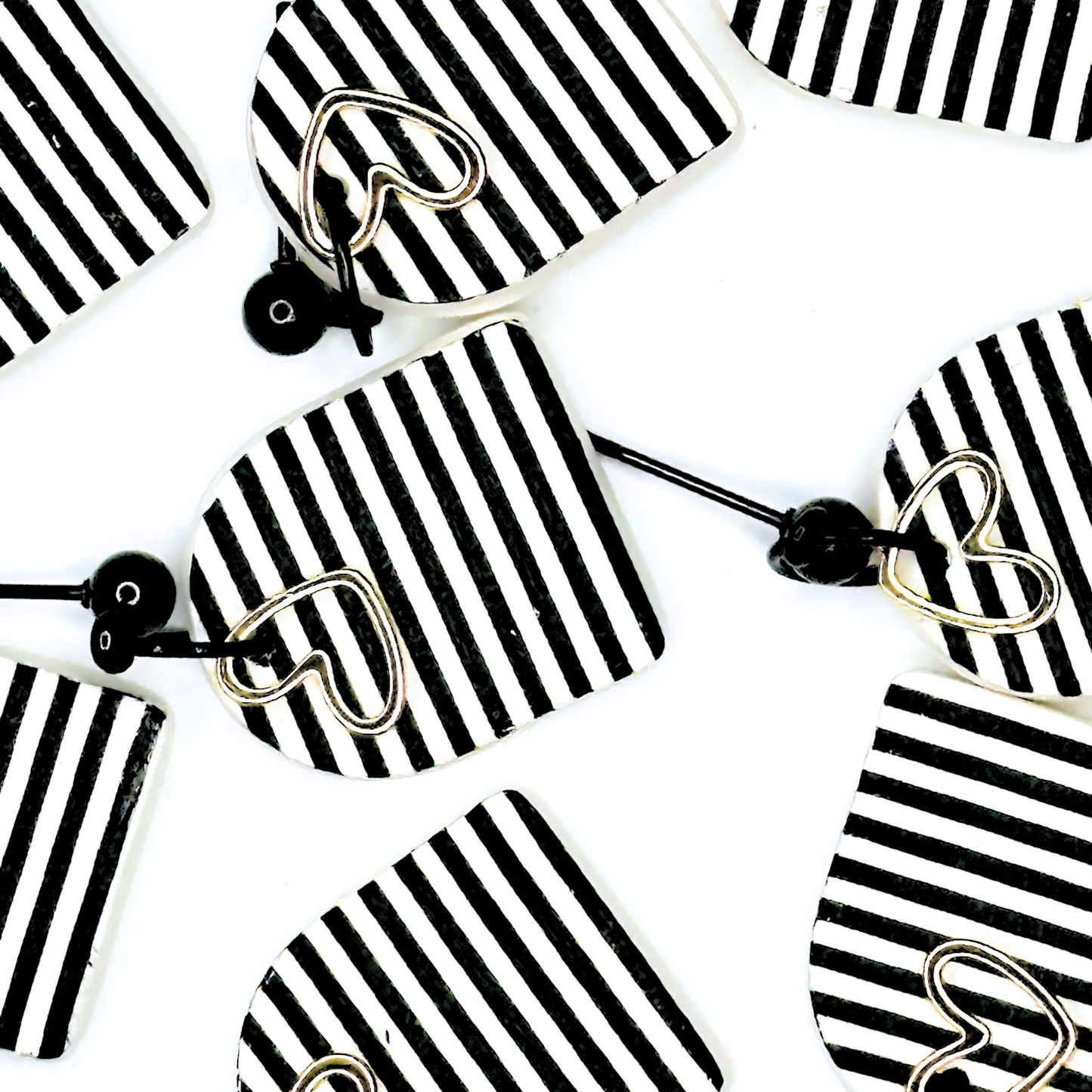 Heart-shaped on black and white striped