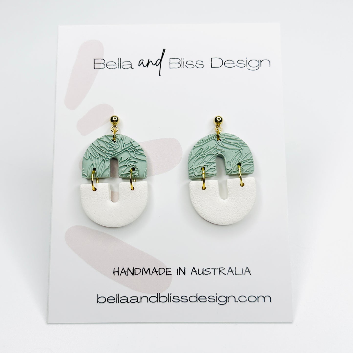 Annabella // Floral Coloured Embossed // Green and Beige // Clay Dangle Earrings