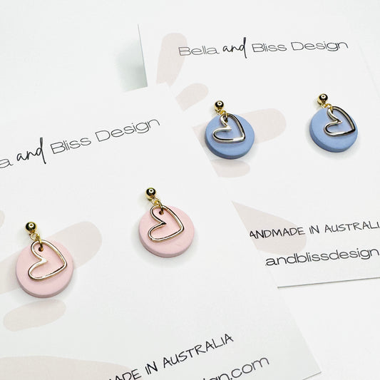 I Heart // Clay Dangle Earrings // Light Pink, Light Purple and Mint Green with a Heart