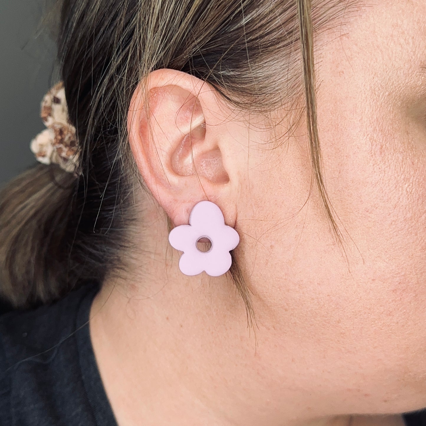 Daisy // Clay Stud Earrings // Raspberry, Pale Pink and Purple