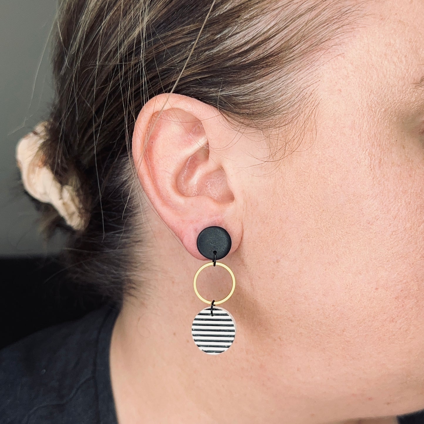 Monochrome Chic // Clay Dangle Earring // Black and White Stripes