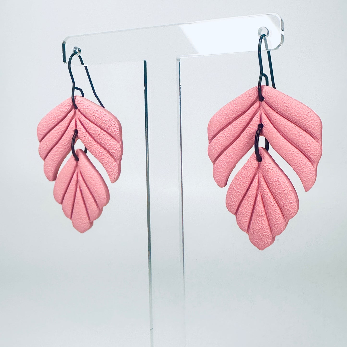 Fern Whispers // Clay Hook Dangle Earrings // Pink