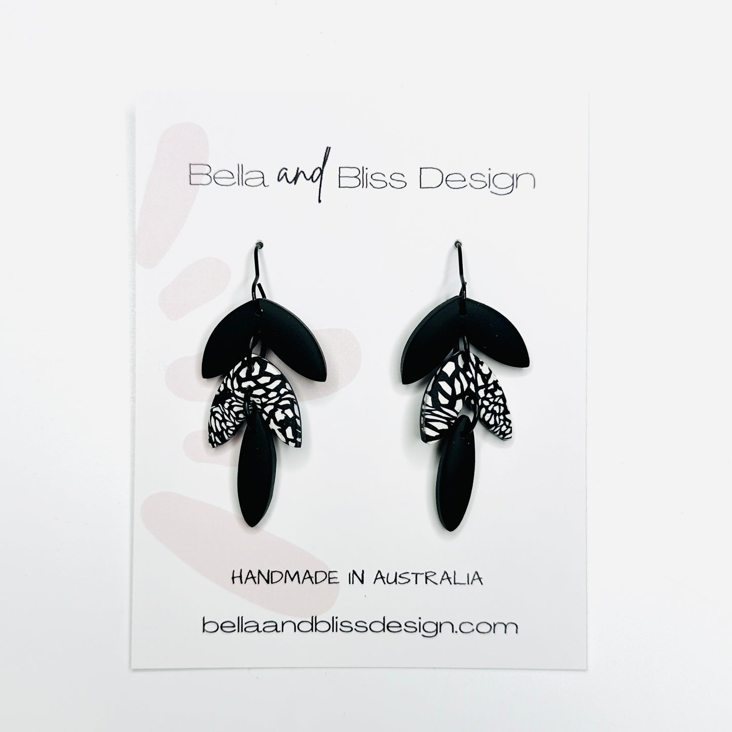 Breeze Leaves // Clay Dangle Earrings // Black and Ivory