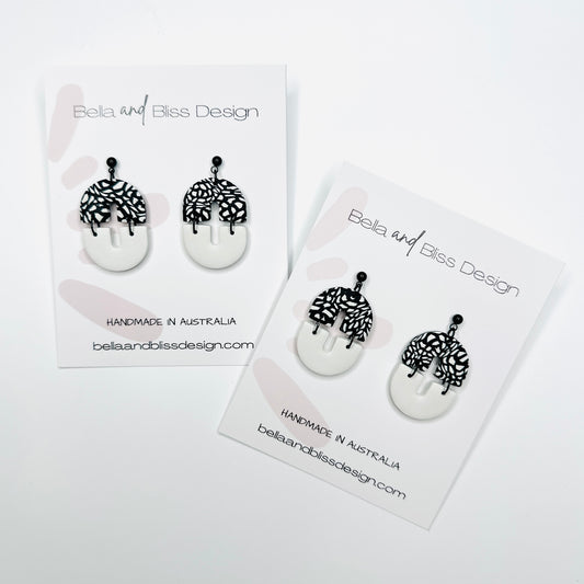 Annabella // Black and Ivory // Clay Dangle Earrings