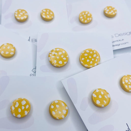Sunshine Speckle // Clay Stud Earrings // Yellow with White Spots