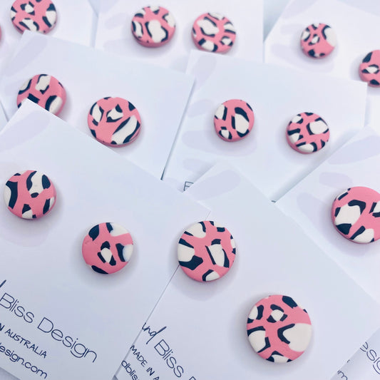 Leopard Pink // Clay Stud Earring // Pink Leopard Print