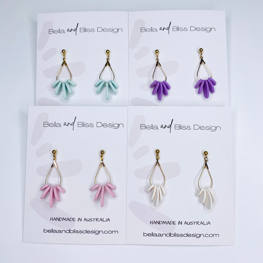 Faith // Coral, Pink, Purple, Black and White // Clay Drop Dangle Earrings
