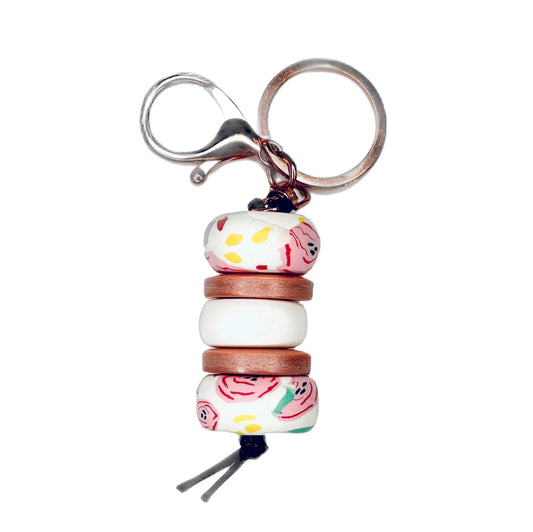 No. 10 // Ethereal Blossom // Clay Bead Keyring // Floral, White and Rose Gold