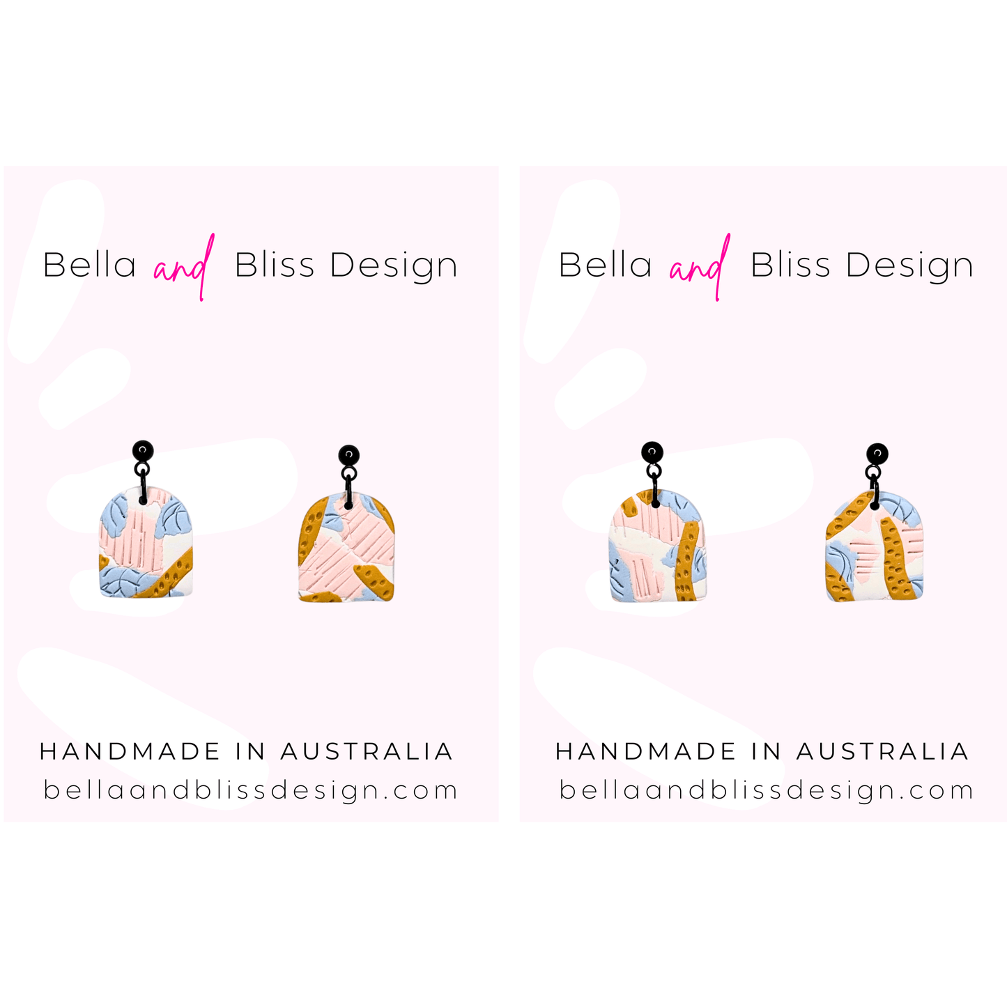 Bella and Bliss Design earrings on a white background with brand name and 'Handmade in Australia' text.