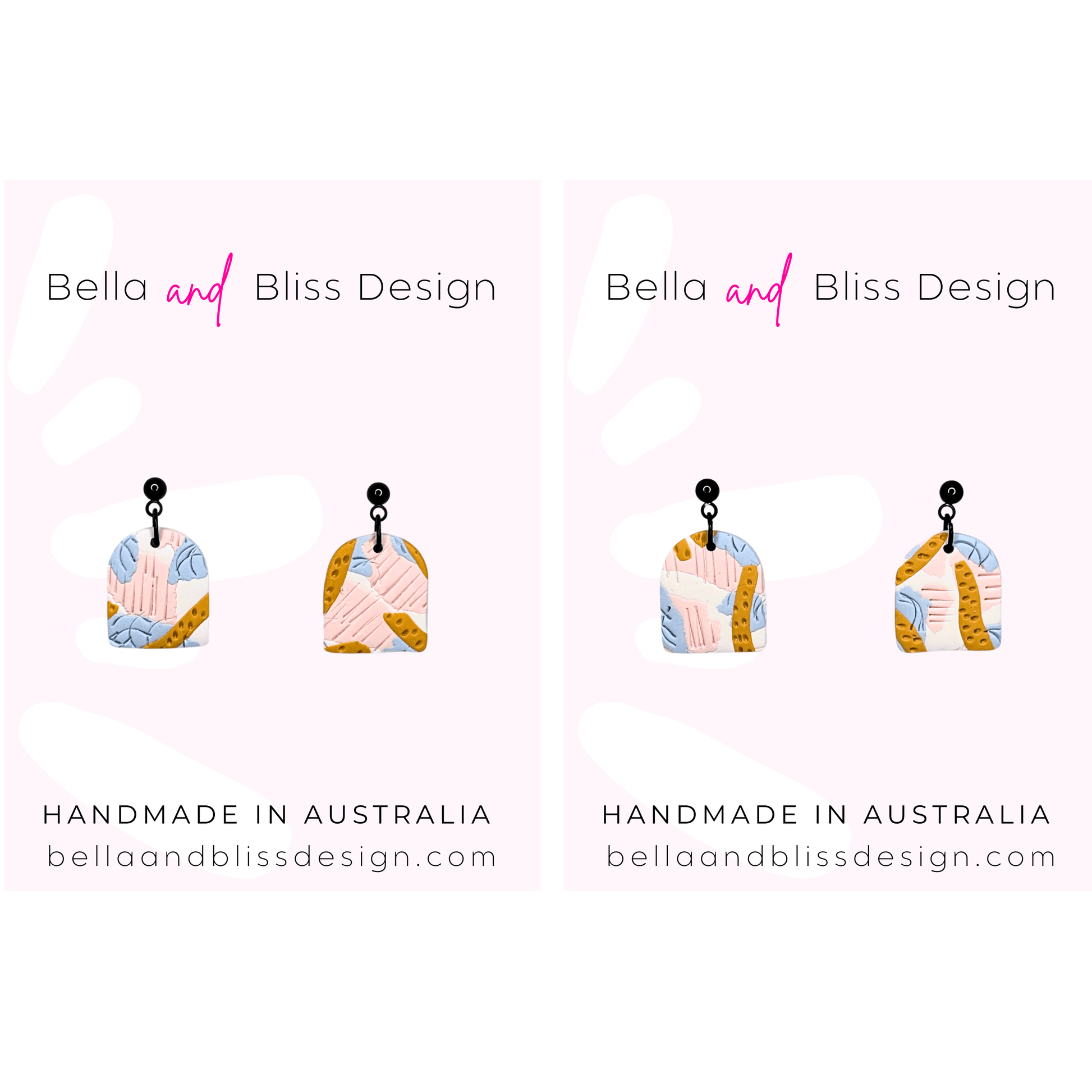 Bella and Bliss Design earrings on a white background with brand name and 'Handmade in Australia' text.