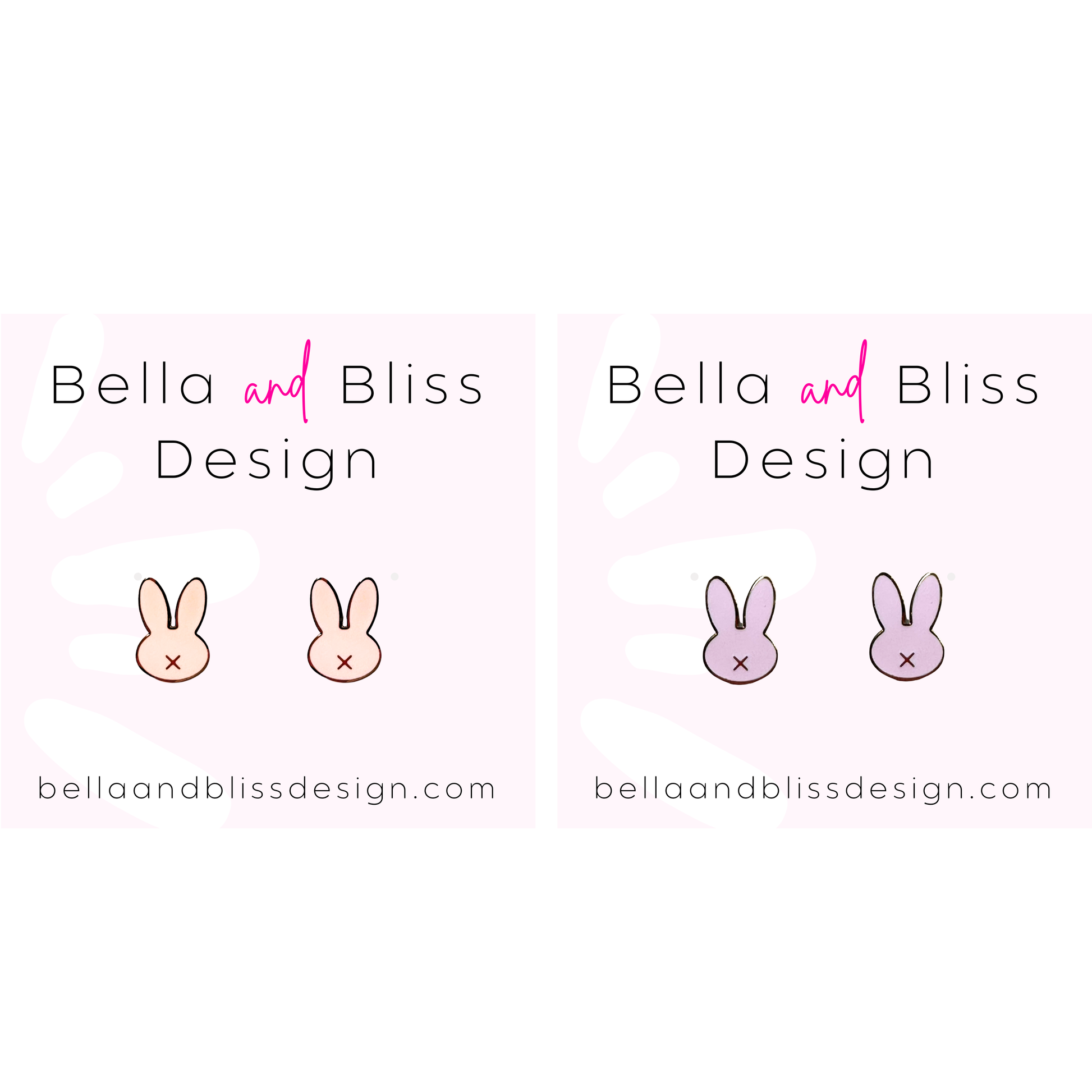 Bella and Bliss Design logo with cartoon bunnies on a white background