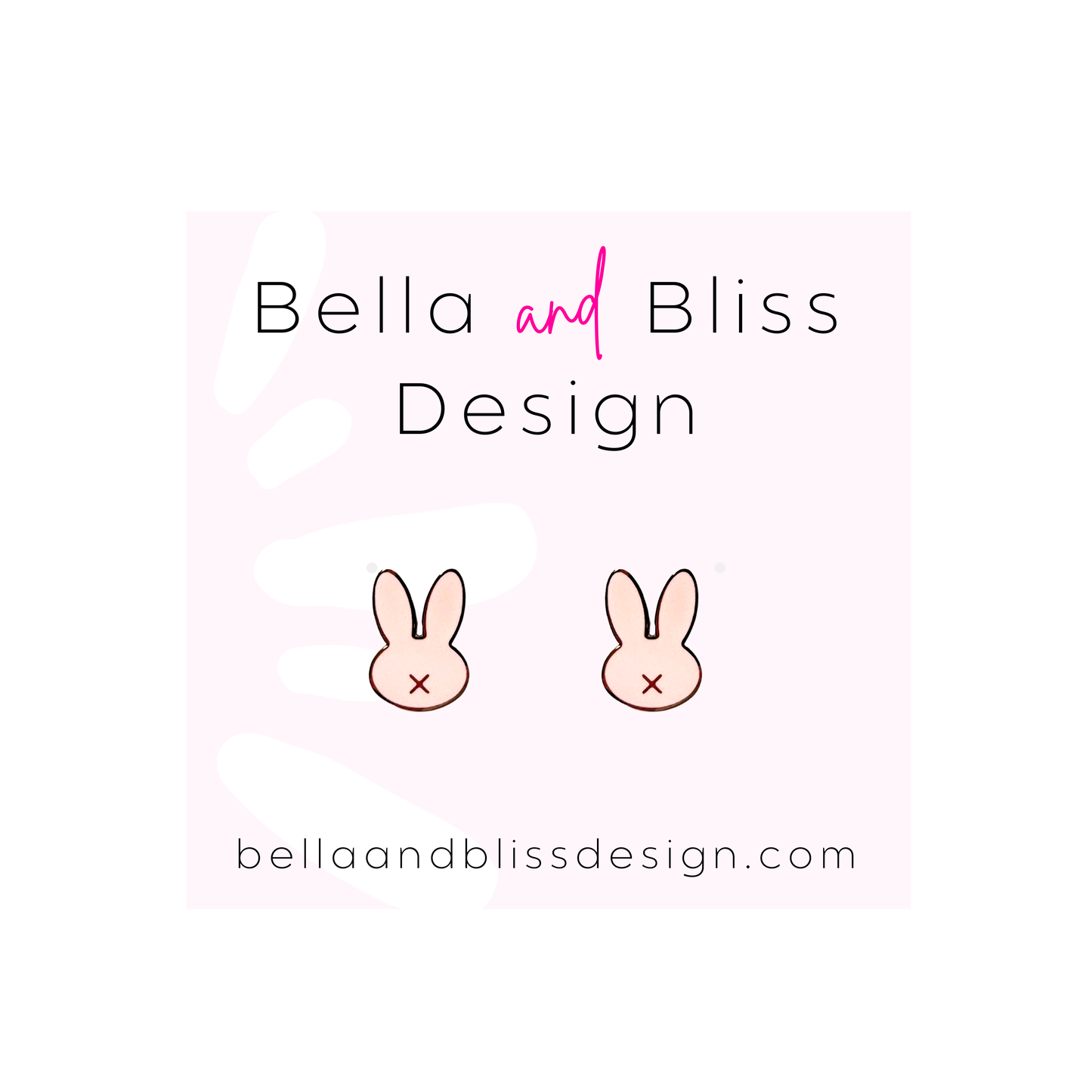 Bella and Bliss Design logo with two bunny icons on a pink gradient background