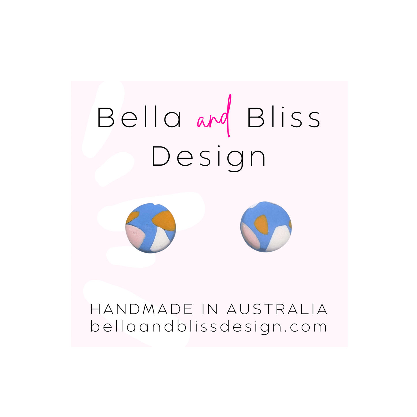 Bella and Bliss Design earrings with a pink gradient background