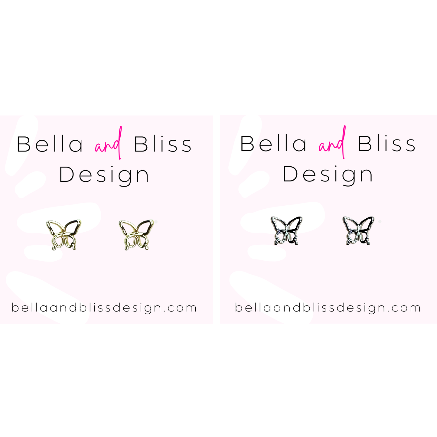 Butterfly earrings from Bella and Bliss Design on a white background