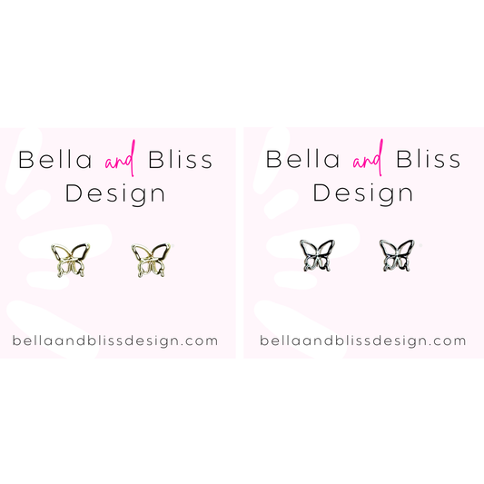 Butterfly earrings from Bella and Bliss Design on a white background