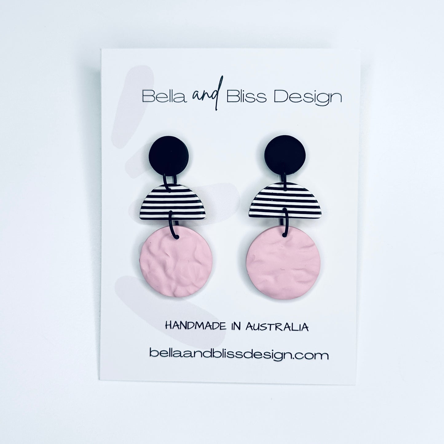 Harlow // Clay Dangle Earrings // Black, Stripes and Pink