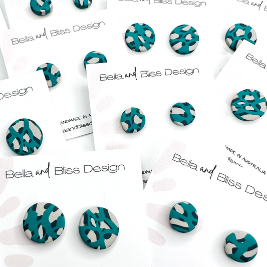 Leopard Emerald // Clay Stud Earrings // Grey Spots
