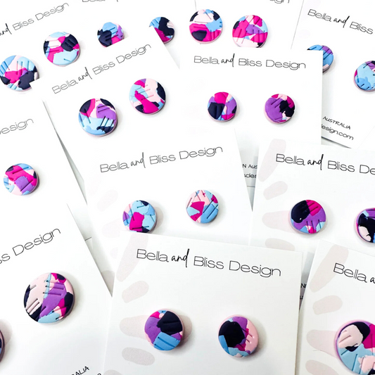 Twilight Blush // Clay Stud Earrings // Dark Purple, Light Purple, Pinks and Light Blue