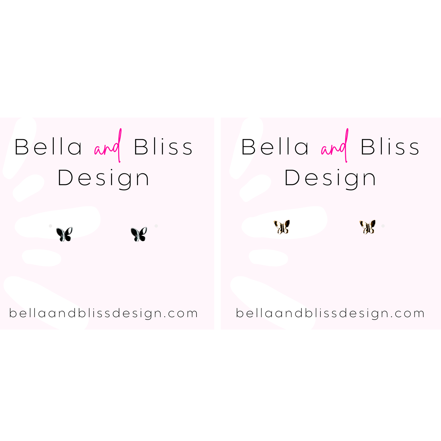 Bella and Bliss Design logo with butterflies on a white background