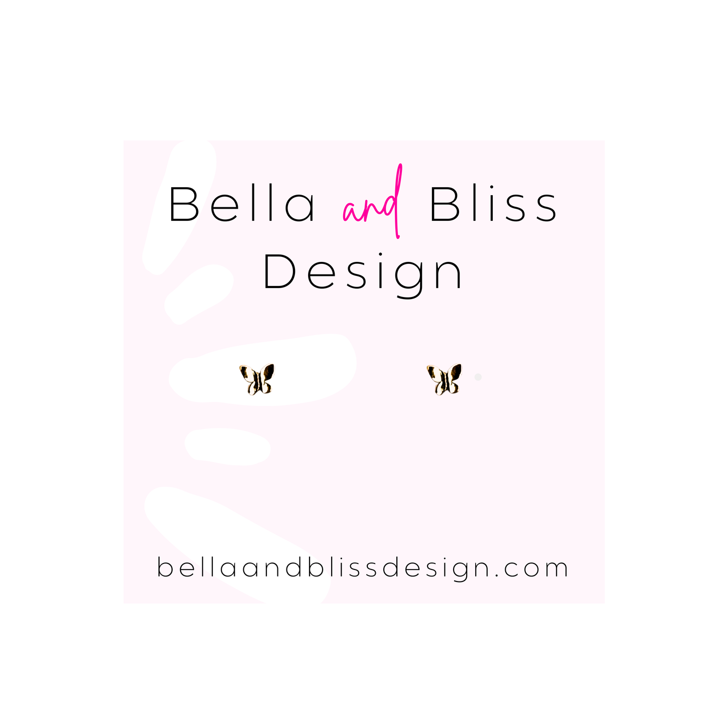 Bella and Bliss Design logo with website URL on a pink gradient background