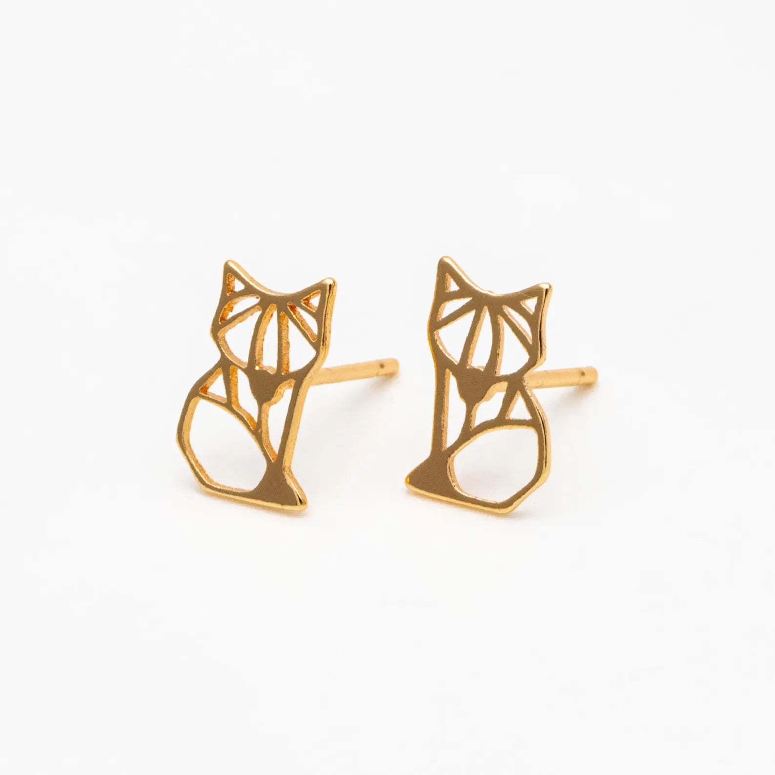 A pair of 18K gold plated mini stud earrings in the shape of a fox.