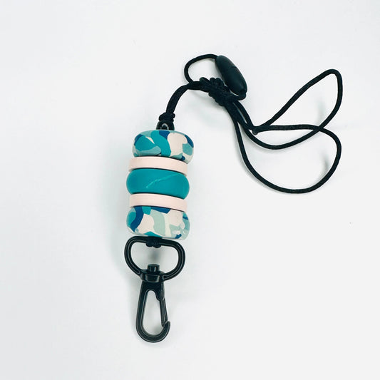 No. 7 // Meadow Green // Clay Bead Lanyard // Greens, Cream, Dark Blue and Light Pink